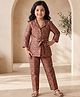 AJ Dezines Brocade Woven Three Fourth Sleeves Floral Printed Coordinating Top & Pants Set - Purple