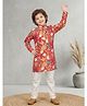 Ministitch Cotton Blend Woven Full Sleeves Floral Printed Kurta Pyjama Set - Red