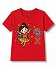 FASHIONOY Cotton Knit Navratri Theme Half Sleeves Little Dandiya Star Text Printed Tee - Red