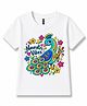 FASHIONOY Cotton Knit Navratri Theme Half Sleeves Peacock Printed Tee - White