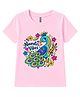 FASHIONOY Cotton Knit Navratri Theme Half Sleeves Peacock Printed Tee - Yellow
