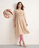 Bella Mama 100% Cotton Woven Three Fourth Sleeves Floral Embroidered Yoke Maternity Kurta in Beige