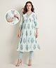 Bella Mama 100% Cotton Woven All Over Print With Neck Highlight Three Fourth Sleeve Maternity Kurta in White