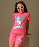 Kidsville Cotton Knit Half Sleeves Unicorn Printed Tee & Shorts Set - Pink