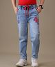Kidsville Cotton Knit Marvel Featuring Captain America Shield Applique Detailed Joggers - Blue
