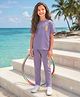 Laughing kids Cotton Jersey Knit Half Sleeves Bear Printed Tee & Pants Set - Purple