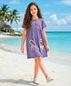 Laughing kids Cotton Jersey Knit Half Sleeves Rain Printed Dress - Purple