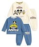 KUCHIPOO Cotton Blend Knit Pack Of 2 Mickey & Friends Featuring Full Sleeves Mickey Mouse Goofy & Donald Duck Printed Tees & Joggers Set - Cream & Blue