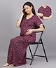 Mamma's Maternity Cotton Rayon Woven Half Sleeves Floral Printed Nighty With Side Seam Nursing Access - Pink