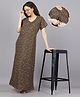 Mamma's Maternity Cotton Rayon Woven Half Sleeves Floral Printed Nighty With Side Seam Nursing Access - Brown