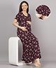 Mamma's Maternity Cotton Rayon Woven Half Sleeves Floral Printed Nighty With Side Seam Nursing Access - Burgundy