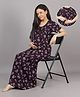 Mamma's Maternity Cotton Rayon Woven Half Sleeves Floral Printed Nighty With Side Seam Nursing Access - Purple