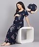 Mamma's Maternity Cotton Rayon Woven Half Sleeves Floral Printed Nighty With Side Seam Nursing Access - Navy Blue