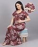 Mamma's Maternity Cotton Rayon Woven Half Sleeves Floral Printed Nighty With Side Seam Nursing Access - Orange