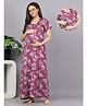 Mamma's Maternity Cotton Rayon Woven Half Sleeves Floral Printed Nighty With Side Seam Nursing Access - Pink
