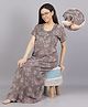 Mamma's Maternity Cotton Rayon Woven Half Sleeves Floral Printed Nighty With Side Seam Nursing Access - Brown
