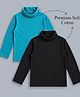 Plum Tree 100% Cotton Knit Pack Of 2 Full Sleeves Solid Tees - Teal Blue & Black