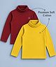 Plum Tree 100% Cotton Knit Pack Of 2 Full Sleeves Crown Designed Stone Embellished Tees - Burgundy & Yellow