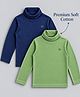 Plum Tree 100% Cotton Knit Pack Of 2 Full Sleeves Crown Designed Stone Embellished Tees - Green & Navy Blue