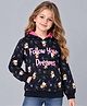 Plum Tree 100% Cotton Knit Full Sleeves Follow Your Dreams Text Printed Light Winter Hooded Sweatshirt - Navy Blue
