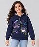 Plum Tree 100% Cotton Knit Full Sleeves Typography Printed Light Winter Hooded Sweatshirt - Navy Blue