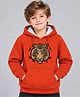 Plum Tree 100% Cotton Knit Full Sleeves Tiger Designed Sequins Embellished Light Winter Hooded Sweatshirt - Orange