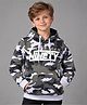 Plum Tree 100% Cotton Knit Full Sleeves Camouflage & Typography Printed Light Winter Hooded Sweatshirt - Grey Melange