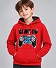 Plum Tree 100% Cotton Knit Full Sleeves Game On Text Sequins Embellished Light Winter Hooded Sweatshirt - Red