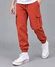 Plum Tree 100% Cotton Knit Solid Cargo Style Winter Joggers - Rust Orange