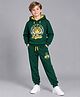Plum Tree 100% Cotton Knit Full Sleeves Tiger & Typography Printed Winter Hooded Sweatshirt & Joggers Set - Green