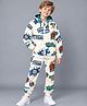 Plum Tree 100% Cotton Knit Full Sleeves Typography Printed Coordinating Winter Hooded Jacket & Joggers Set - White