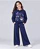 Plum Tree 100% Cotton Knit Full Sleeve Typography Printed Winter Hooded Sweatshirt & Pants Set - Navy Blue