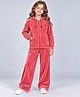 Plum Tree Velour Knit Full Sleeves Crown Embroidered Winter Hooded Jacket & Pants Set - Pink