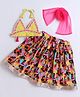 Many frocks & CottonWoven Sleeveless Abstract Printed & Lace Embellished Lehenga Choli With Dupatta Set - Multi Colour & Yellow