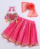 Many frocks & CottonWoven Sleeveless Floral Printed & Gota Lace Embellished Lehenga Choli With Dupatta Set - Pink