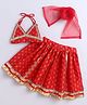 Many frocks & Sequin Woven Sleeveless Floral Motif Printed & Gota Lace Embellished Lehenga Choli With Dupatta Set - Red