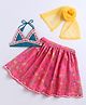 Many frocks & CottonWoven Sleeveless Floral Printed & Gota Lace Embellished Lehenga Choli With Dupatta Set - Pink & Peacock Green
