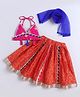Many Frocks Chanderi Woven Sleeveless Lace Embellished Lehenga Choli & Dupatta Set - Orange & Pink