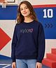 NUSYL Fleece Knit Oversized Full Sleeves Heart Printed Sweatshirt - Navy Blue