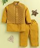 TINY TUX Satin Knit Full Sleeves Solid Kurta Pyjama Set With Sequin Embellished Jacket - Gold