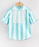 Hugsntugs Cotton Woven Half Peasant Sleeves Striped & Lace Embellished Top - White & Blue