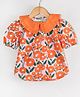 Hugsntugs Cotton Woven Half Puffed Sleeves Floral Printed Top - Orange
