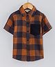 Hugsntugs Cotton Woven Half Sleeves Buffalo Checked Shirt - Brown