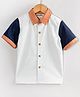 Hugsntugs Cotton Woven Half Sleeves Colour Blocked Shirt - White Navy Blue & Orange