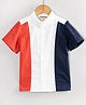 Hugsntugs Cotton Woven Half Sleeves Colour Blocked Shirt - White Navy Blue & Red