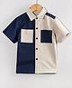Hugsntugs Cotton Woven Half Sleeves Colour Blocked Shirt - Navy Blue & Beige