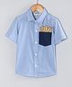 Hugsntugs Cotton Woven Half Sleeves Striped & French fries Embroidered Shirt - Blue