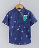 Hugsntugs Cotton Woven Half Sleeves Dinosaur Printed & Embroidered Shirt - Blue