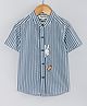 Hugsntugs Cotton Woven Half Sleeves Striped & Bunny Embroidered Shirt - Navy Blue