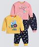 Mars Infiniti Cotton Knit Pack Of 2 Full Sleeves Vehicle & Space Theme Printed Tee & Joggers Set - Pink & Mustard